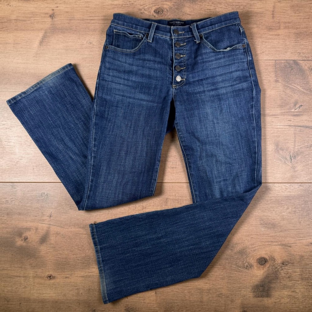 Lucky Brand Ava Mid Rise Bootcut Jeans Button Fly Denim Womens 10/30 Dark Wash